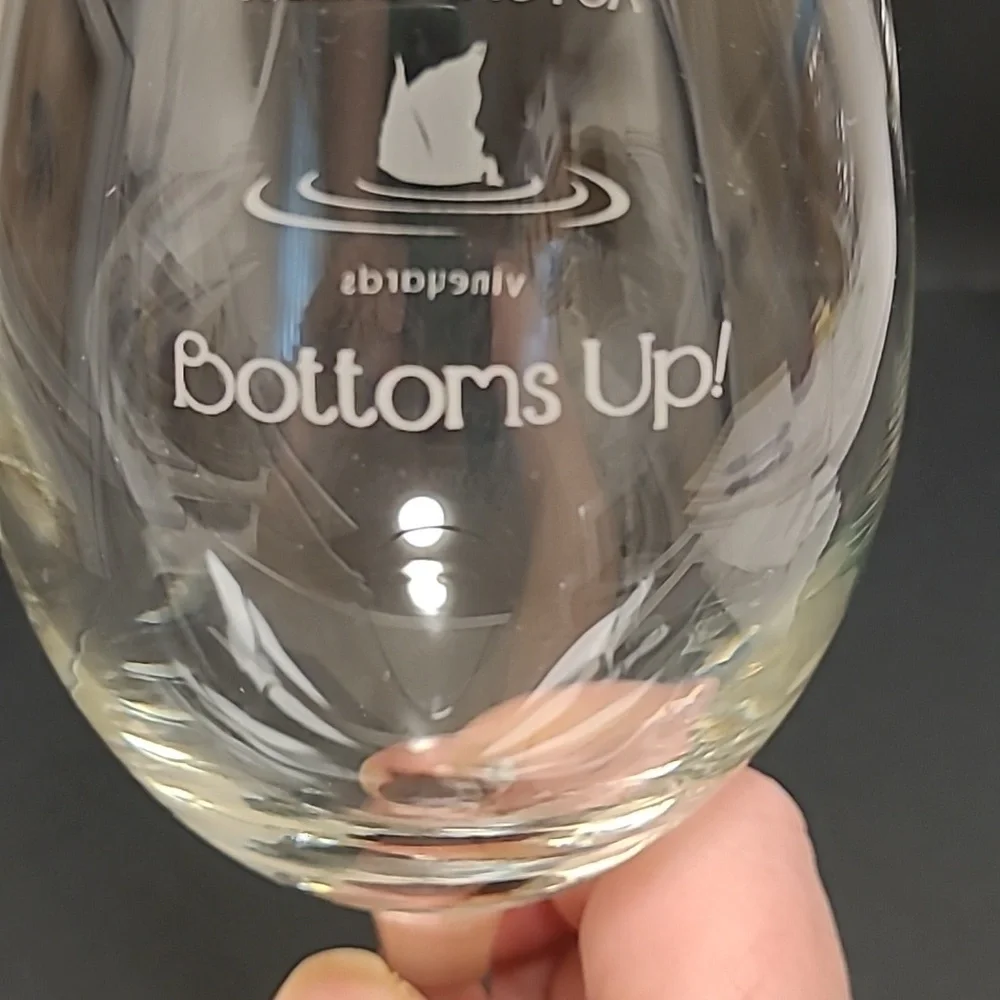 Pair of Autumn Creek Vineyards, Bottoms Up Wine Glasses
